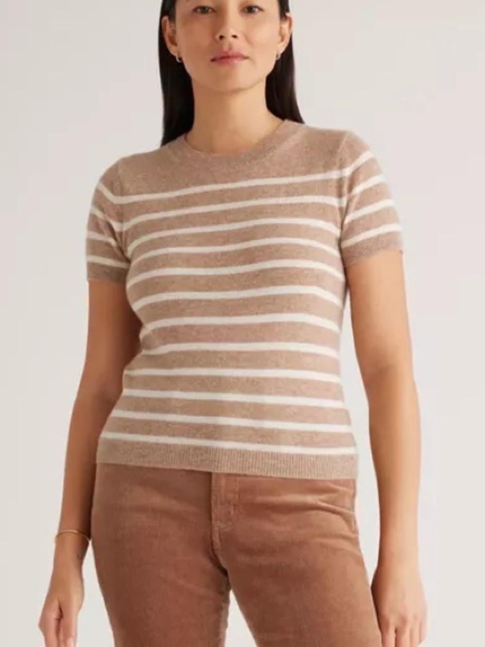 Quince Mongolian Cashmere Beige Striped Tee
